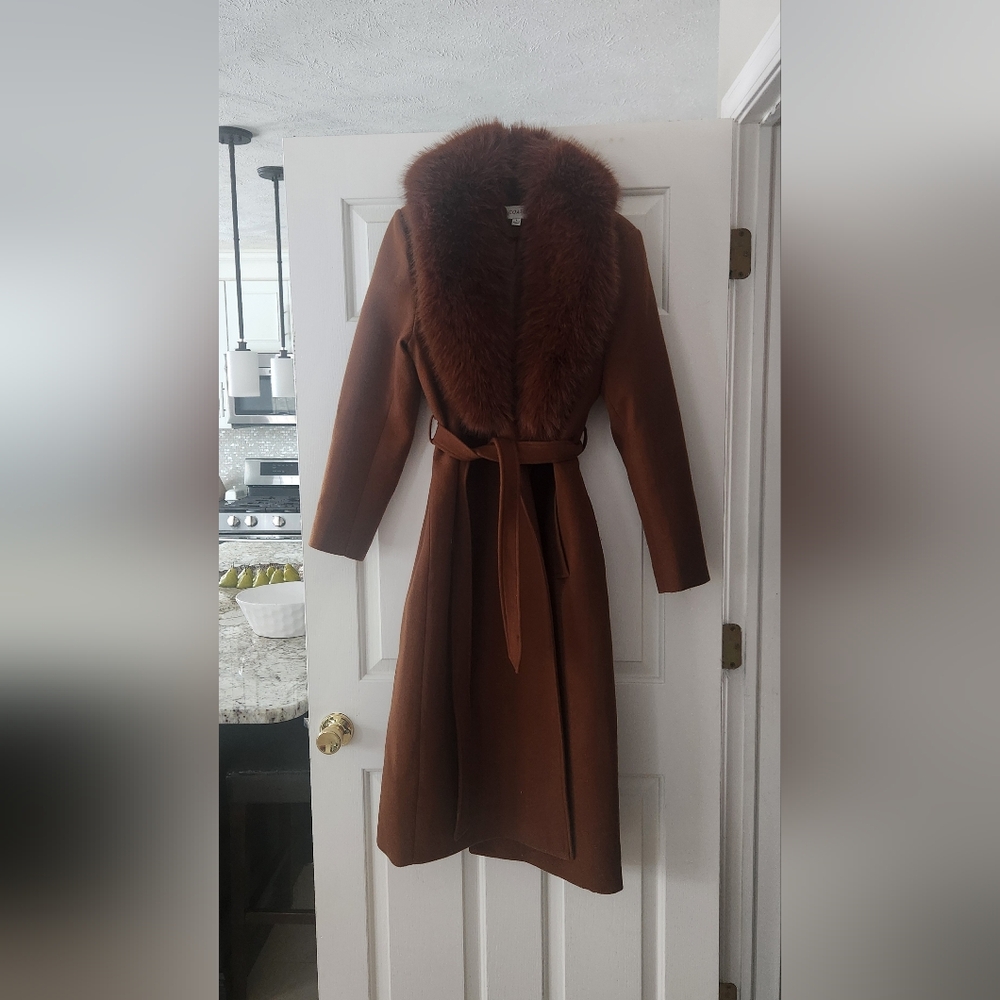 Luxurious Fur Collar Trench Coat in Rich Brown